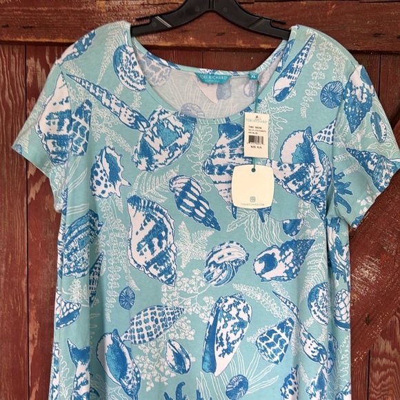 Tori Richard Sea of Love Kennedy shades of blue sea shell print T shirt midi NWT - Picture 5 of 5